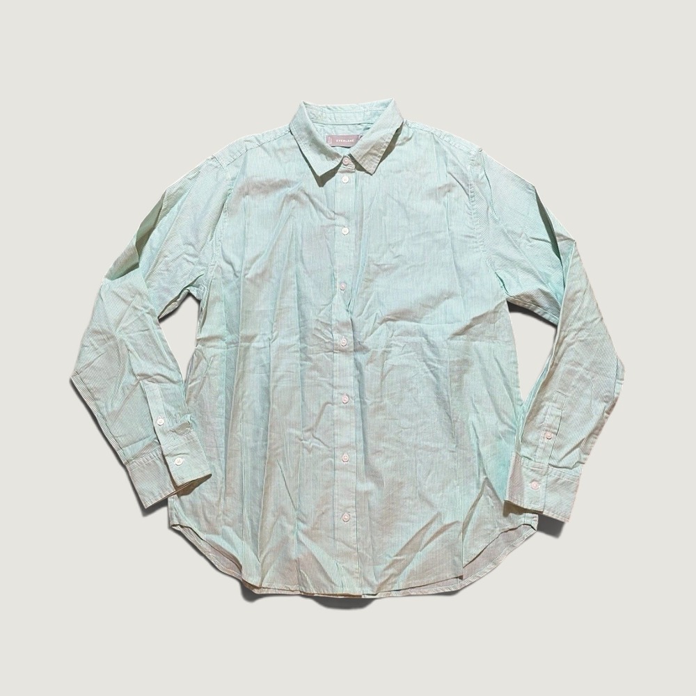 Everlane NWT women's Long Sleeve Button-Up Shirt Mint Green White Striped Cotton